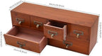 Drawer Wooden Desktop Organizer, 6 Drawers Desk Storage Box with Practical Handle, Label Slots, 19.3"L×5.5"W×6.9"H, Vintage Wood Drawer for Home Office - Image 2
