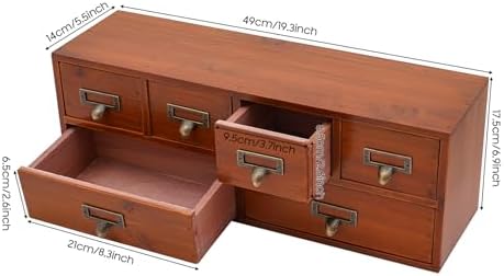 Desktop Organizer Cabinet,6-Drawer Vintage Desk Organizer Classic Brown Wood Storage Drawers for Tabletop,Retro Style Desktop Organizing Cabinet Office Study Table Wood Storage Box - Image 2