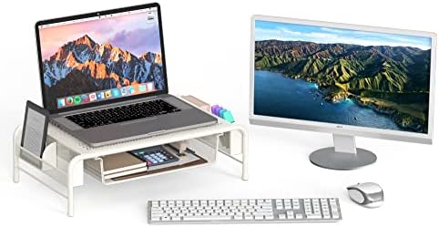 Simple Houseware Metal Desk Monitor Stand Riser w/ Organizer Drawer, White - Image 5