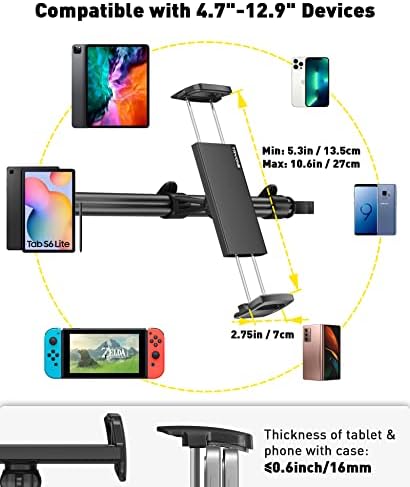 Tryone Car Tablet Holder Mount for iPad: Headrest Tablet Stand for Car Back Seat Compatible with iPad Pro Air Mini | Galaxy Tab | Kindle Fire HD | Switch OLED or Other 4.7-16.1" Devices - Image 5