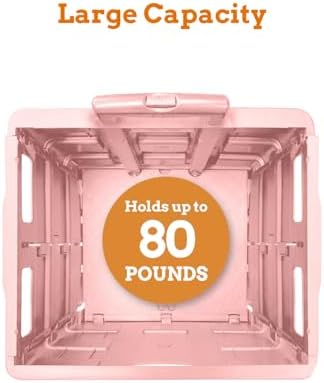 Inspired Living Ultra-Slim Rolling Collapsible Storage Pack-N-Roll Utility-carts, with Telescopic Handle, for Home, Garden, Shopping, Office, School use, Large, Raspberry Pink - Image 3