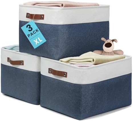 OrganiHaus 16x12.5in Storage Baskets, 3 Pack - Fabric Bins for Shelves by OrganiHaus