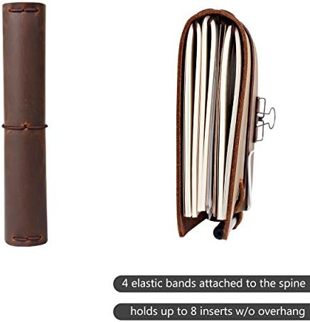 newestor Refillable Leather Journal Travelers Notebook - 8.5 x 4.5 Travel Diary with 5 Inserts + Pen Holder and Binder Clip, Standard Size, Brown - Image 3