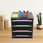 15-Slot Desktop File Organizer Rack, Vertical PVC Paper Storage Shelf for 12x12 Sheets, Office Document Sorter for Home Office, Classroom, Craft Room and Magazine Storage (Black) - Image 5