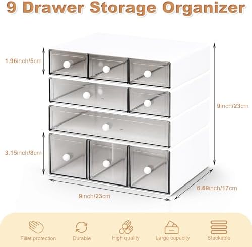 Desk Organizer with 9 Drawers, 4 Tier Plastic Stackable Storage Drawers for Desk Storage, Office Stationary Makeup Organizer Suit for Home, Office and School - Image 2