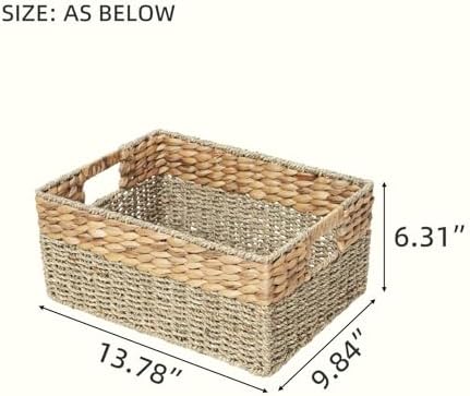 YAHUAN Natural Water Hyacinth & Seagrass Woven Storage Baskets – Wicker Storage Basket Organizer Bins with Handles for Home & Office Pantry Shelf (Medium) - Image 3