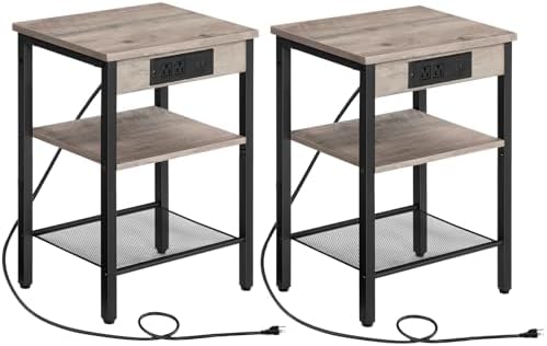 HOOBRO Side Tables with Charging Station, Small End Tables for Small Space by HOOBRO