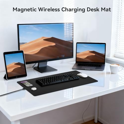 Wireless Charging Mouse Pad, 15W Fast Charge Magnetic Charger Desk Pad, Large Office Desk Mat (23.4"x15.6") with Ultra-Smooth Surface, Black Computer Mousepad for MacBook, PC, Laptop - Image 2