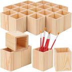 24 Pack Square Unfinished Wooden Pencil Holder, 3 x 3 x 4 Inch Wood Pencil Cup Holder, Wood Crafts Pencil Cup for Desk, Office, DIY Project by IHDYPPEW