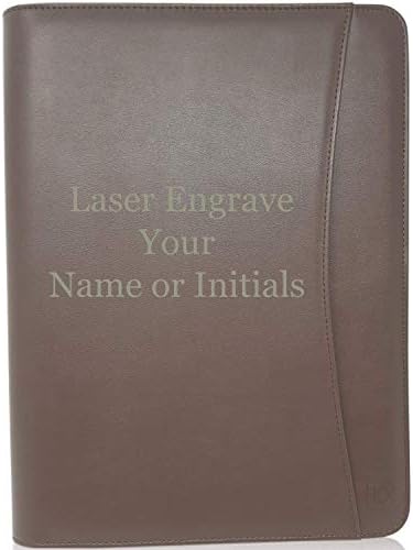Customized Dark Brown Zippered Portfolio Binder - Engraved PU Leather Business Portfolio Organizer - Padfolio for Men & Women with US Letter Notepad, 10.5" Tablet Pocket & Gift Box by Lautus Designs by LautusDesigns