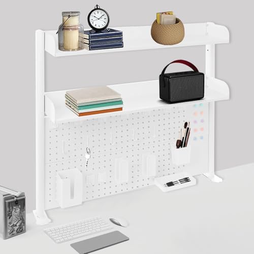 Clamp On Desk Organizer Shelf, 2 Tier Clamp-on Above or Under Desktop Storage Shelf Multipurpose Desktop Bookshelf Shelving Unit for Table Accessories (White) - Image 2