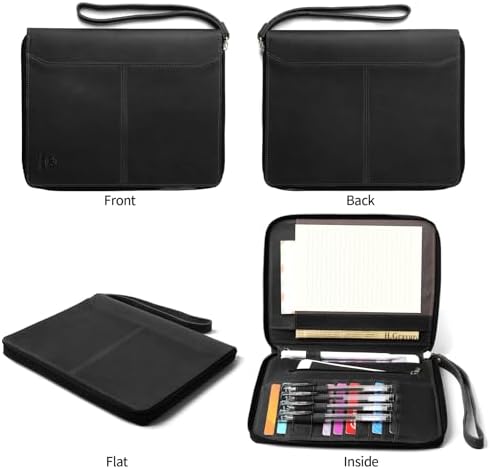 Ringsun Genuine Leather Portfolio with Zipper, Padfolio Portfolio Organizer Folder for Men Women, Professional Business Card Holder for A5 Letter Size Notepad, Resume, Writing Pad, Pen Loop, Black - Image 4