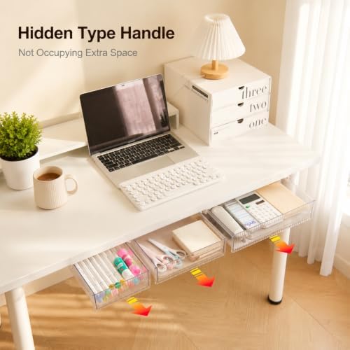 Under Desk Storage Slide Out Drawer Organizer,3 Pack Large & Medium & Small Hidden Under Desk Drawer Multi Space Holder for Pen Earphone Cosmetics Kitchenware Notebook Tape,LMS White - Image 5