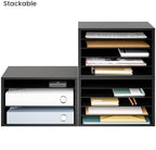 Ballucci 5 Tier Paper Organizer Letter Tray, Wood Desk File Organizer with Adjustable Shelves, Home Office School Letter/A4 Mail Sorter Magazine Holder - Black - Image 6