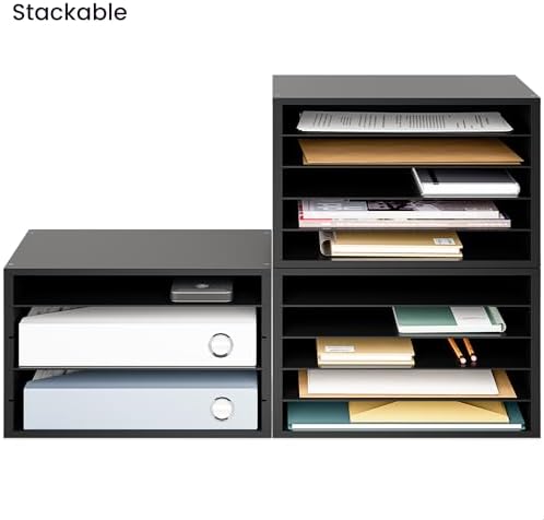 Ballucci 5 Tier Paper Organizer Letter Tray, Wood Desk File Organizer with Adjustable Shelves, Home Office School Letter/A4 Mail Sorter Magazine Holder - Black - Image 6