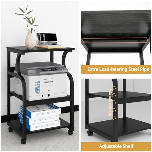 Natwind 3 Tier Printer Stand, 19.7"x15.7", with Charging Station,Black - Image 3