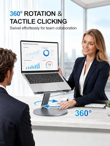 YICOSUN Laptop Stand for Desk, 360° Rotating Height Adjustable Computer Stand, Ergonomic Aluminum Laptop Riser with Ventilated Cooling, Foldable for 10-16 inch MacBook Pro Air Neo Dell HP - Gray - Image 3