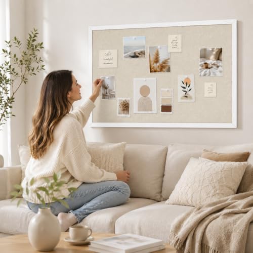 20"x30" White Framed Natural Wood Tone Bulletin Board, Pin Board - Image 6