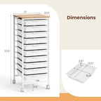 Giantex Rolling Storage Cart with 10 Drawers, Utility Cart w/Wooden Tabletop, Lockable Wheels, Multipurpose Organizer for Art Craft Books Paper, Drawer Carts for Dorm Classroom Office, White - Image 3