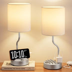 Fenmzee Bedside Lamp for Bedroom Set - 18" Grey Table Lamp for Nightstand by Fenmzeelighting