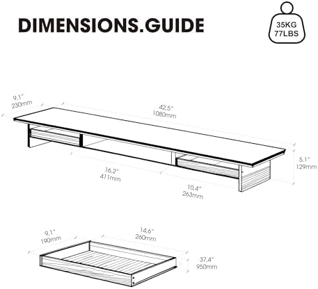 Fenge 42.5-Inch Monitor Stand with 2 Flexible Drawers, Black - Image 3