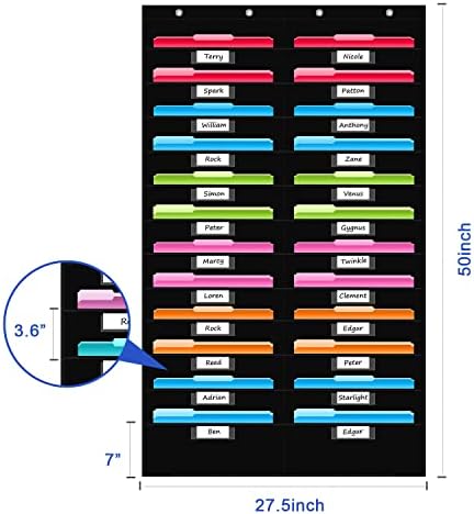 REGELETO 24 Pockets File Storage Pocket Chart with 24 Nametag Pockets, Hanging Wall File Organizer for Classroom and Office, Organize Your Assignments, Files, Scrapbooks, Paper (Black-24 pockets) - Image 2