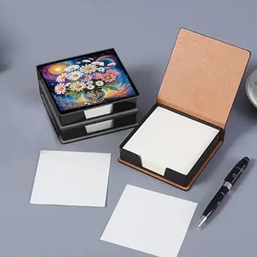 4PCS Diamond Art Painting PU Notecard Box DIY Craft Sticky Note Box with 160 Sheets of Paper Sticky Note Holder for Living Room Home Office Decoration for Adults Beginners Desk Organiser(Vase) - Image 5