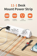 AnnTane Desk Clamp Power Strip USBC, 40W Fast Charging, 10 Ft, White - Image 3