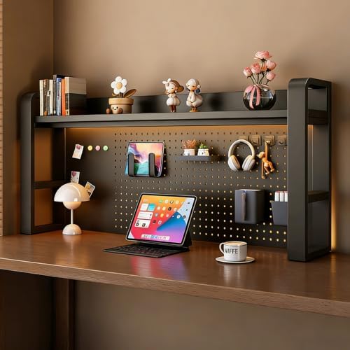 Desk Shelf-Includes a Pegboard and 31-Piece Storage Set, Desk Shelf Organizer for Top of Desk, Desk Hutch for Office & Home Office&Dorm (2-Tier Black Frame + Black Board 37.4×9.8×26") by Unknown