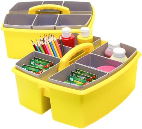 Storex Large Classroom Caddy with Cups, 13 x 11 x 6.575 Inches, Yellow, Case of 2 (00982A02C) by Storex