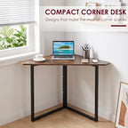 VECELO Corner Desk,Office Tables for Living Room for Small Space Triangle Computer Desk with Steel Frame Corner Shelves with Metal Frame Writing Desk for Workstation Classic Brown 30.7" - Image 4