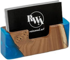 RWA Blue Business Card Holder – Luxury Square Desk Organizer, Stylish Office Decor, Slim Card Holders - Wood & Epoxy Card Display Stand for Men and Women, Office Desk Accessories - SMART, blue by RWAresinwoodart