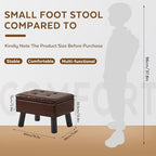 Storage Ottoman, Small Foot Stool Ottoman with Storage, Faux Leather Foot Rest with Wood Legs, Footstool for Living Room, Bedroom, Entryway, Brown - Image 2