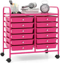 Giantex 12 Drawers Rolling Cart, Mobile Storage Drawer Cart, Classroom Organizer Cart for Office School Supplies Tools Scrapbook Paper Craft Small Printer, Utility Cart on Wheels, Hot Pink by Giantex