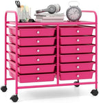 Giantex 12 Drawers Rolling Cart, Mobile Storage Drawer Cart, Classroom Organizer Cart for Office School Supplies Tools Scrapbook Paper Craft Small Printer, Utility Cart on Wheels, Hot Pink by Giantex
