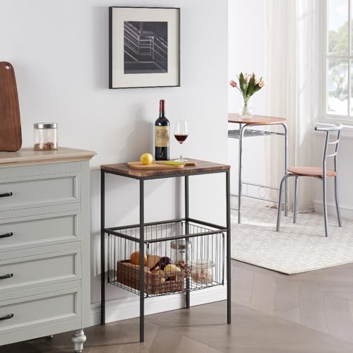 VECELO 31" H Tall Side End Table,2-Tier Shelf Storage Organizer with Versatile Metal Basket for Living Room/Kitchen/Laundry/Bathroom,Rustic Brown,1 Set - Image 4