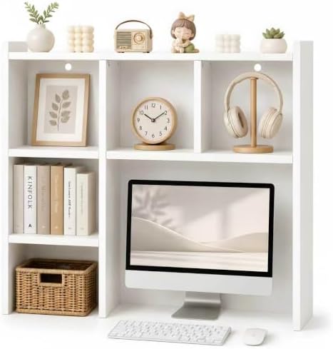White Desk Hutch Dorm, Desktop Bookshelf with 5 Shelves by Unknown