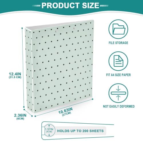Standard View 3 Ring Binder, Mint Green Polka Dot Durable Flexible Portable Waterproof Hardcover 1.5 Inch D Rings 500-Sheet Capacity Organizer 1PC - Image 6