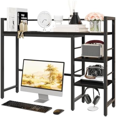 HavenlyYouth Desk Shelf, 38.6 Inch Wood Desk Organizer Shelf for Computer Monitor, Desk Hutch Storage, Desktop Shelf for Top of Desk, 3 Tier Desktop Bookshelf for Home Office Dorm, Black by HAVENLYYOUTH