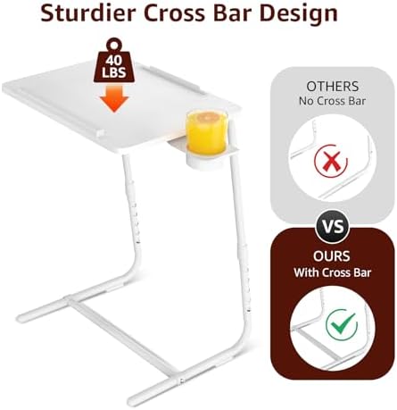 NUTIKAS TV Trays Set of 4 - Folding TV Tray Adjustable Dinner Trays for Eating On Couch Wooden Tables Mate Stand Foldable White Desk with Cup Holder Portable - Image 7