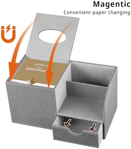 Nightstand Organizer with Tissue Holder,PU Leather Square Tissue Box Cover - Image 4