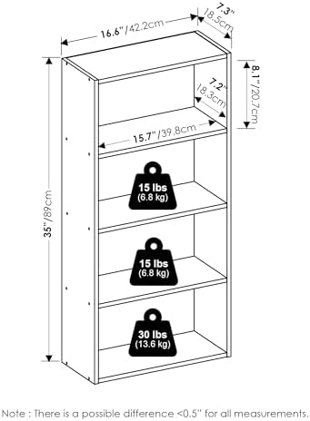 Furinno Basic Book Shelf, 4-Tier Bookcase with Open Shelf, Bookshelf, Cube Storage Organizer, 7 x 17 x 35, for Living Room, Bedroom, Home Office, Espresso - Image 3