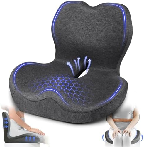Seat Cushion with Back Support,Lumbar Support Pillow for Office Chair,X Large Memory Foam Chair Cushions for Sciatica Tailbone Pain Relief Coccyx Pad for Wheelchair, Car, Home, Office, Desk by JIPORIER