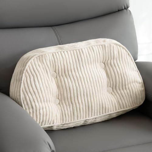 HIGOGOGO Lumbar Support Pillow for Recliner Chair/Accent Chair/Couch/Office Chair, Tufted Corduroy Back Support Cushion for Elderly, Recliner Cushions for Back Rest, Pain Relief, Reading, Beige by HIGOGOGO