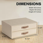 Bigso Birger 2 Drawers - Desktop Drawers for A4 and Letter Size Papers and Documents - Tabletop Drawers with Leather Handles - 13.1 in x 10 in x 5.7 in - Cream - Image 2