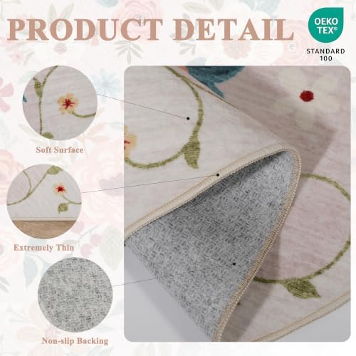 DUKINO 3x4 Area Rug, Floral Washable Rug for Kitchen Non Slip, Beige - Image 5