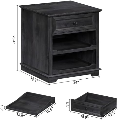REDAYFUR Lateral File Cabinet 3 Drawer File Cabinet with Charging Station, Printer Stand with Open Adjustable Storage Shelves, Lateral Filing Cabinet for Home Office, Black - Image 3