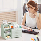 HBlife Desk Organizer with Pen Pencil Holder for Desk, Pen Organizer with 2 Drawers, Desk Organizers and Accessories with 4 Compartments, Desktop Storage for Office Home School Art Supplies, All Green - Image 6