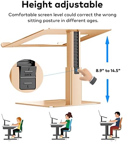 Laptop Stand for Desk, Ergonomic Sitting and Standing Laptop Riser for Notebook MacBook 11-17 Inches，DJ Laptop Stand Adjustable Height from 7-15 Inches Aluminum(Gold) - Image 4