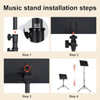 AODSK Sheet Music Stand,5 in 1 Dual-Use Folding Sheet Music Stand & Desktop Book Stand with Portable Carrying Bag & Music Sheet Clip Holder & Sheet Music Book(Black) (AS-M55) - Image 5